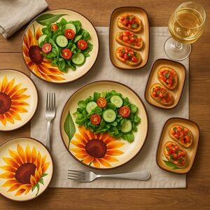 Pfaltzgraff Evening Sun Salad Plates + Hors d'Oeuvre Tray Set of 2